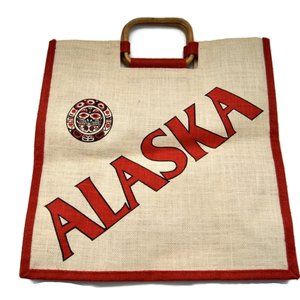 Alaska Tote Jute Hand Bag Wood Handle Shopping Summer Spring